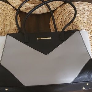 Anne Klein Black, White, Grey Chevron Purse